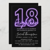 Purple Neon 18e anniversaire Invitation (Devant / Derrière)