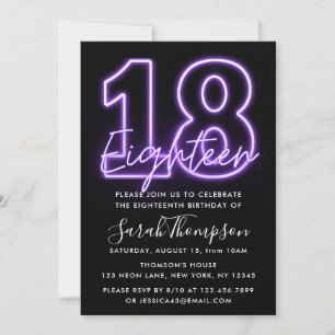 Purple Neon 18e anniversaire Invitation