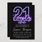 Purple Neon 21e anniversaire Invitation (Devant / Derrière)