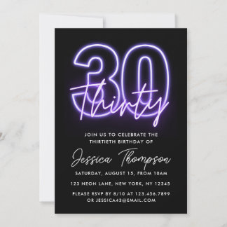 Purple Neon 30e anniversaire Invitation