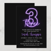 Purple Neon 3ème anniversaire Invitation (Devant / Derrière)