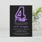 Purple Neon 4e anniversaire Invitation (Debout devant)