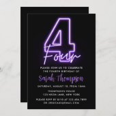 Purple Neon 4e anniversaire Invitation (Devant / Derrière)