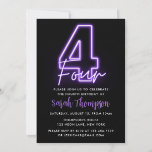 Purple Neon 4e anniversaire Invitation