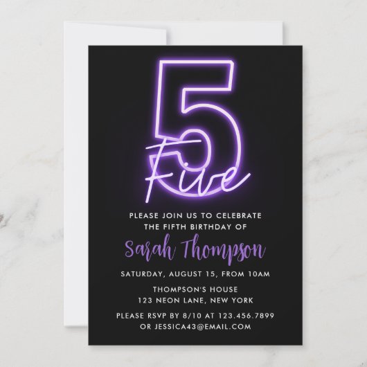 Purple Neon 5e anniversaire Invitation (Devant)