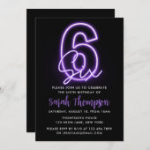 Purple Neon 6e anniversaire Invitation (Devant / Derrière)