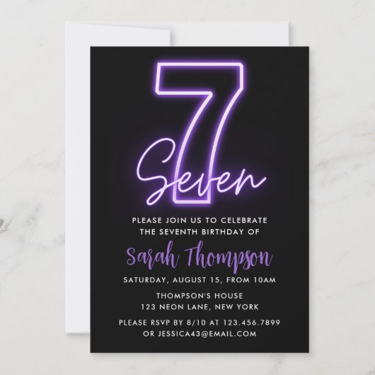 Purple Neon 7e anniversaire Invitation (Devant)