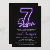 Purple Neon 7e anniversaire Invitation (Devant / Derrière)