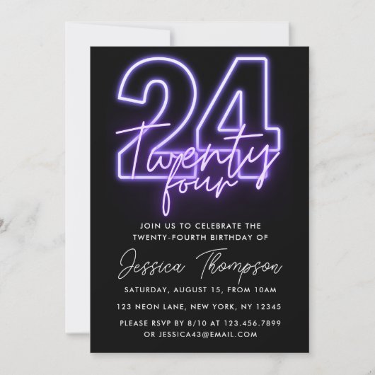 Purple Neon Invitation 24e anniversaire (Devant)