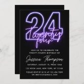 Purple Neon Invitation 24e anniversaire (Devant / Derrière)