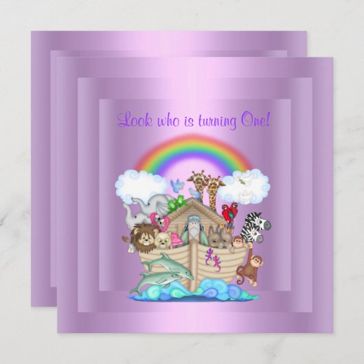 PURPLE NOAHS ARRIÈRE PARTI INVITATION arc-en-ciel (Devant / Derrière)