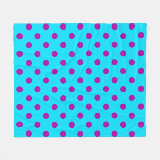 Purple On Blue Polka Dots Pattern Design Fleece Deken (Voorkant (Horizontaal))