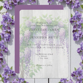 Purple on Wood Wisteria Floral Wedding Invitation Kaart