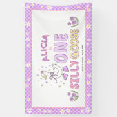 Purple One Silly Goose-Girl 1st Birthday Backdrop Spandoek (Verticaal)