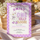 Purple One Silly Goose-Retro Girl First Birthday Kaart
