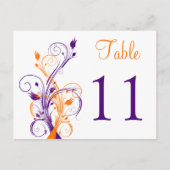 Purple Orange Blanc Floral Numéro de table Carte p (Devant)