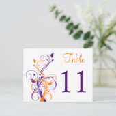 Purple Orange Blanc Floral Numéro de table Carte p (Debout devant)