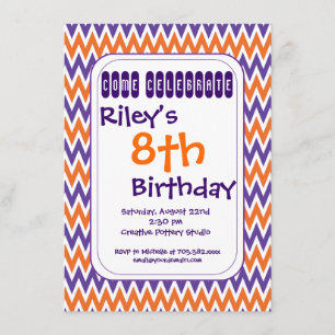 Purple Orange Chevron Invitations de fête d'annive