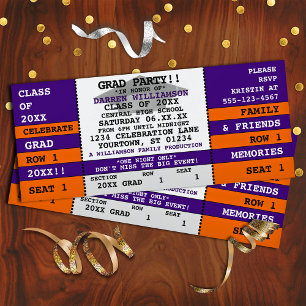Purple Orange Concert Ticket Grad Party Invitation