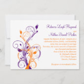 Purple, Orange, Faire-part de mariage Floral Blanc (Dos)