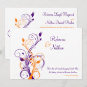 Purple, Orange, Faire-part de mariage Floral Blanc (Devant / Derrière)