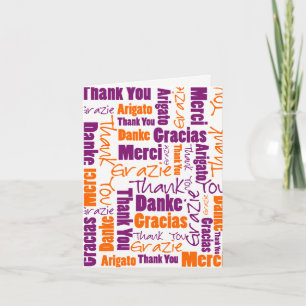 Purple Orange Multilingual Word Cloud Typography Bedankkaart