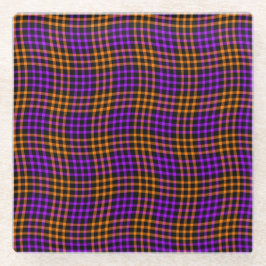 Purple Orange Plaid Checker Seamless Pattern Glazen Onderzetter