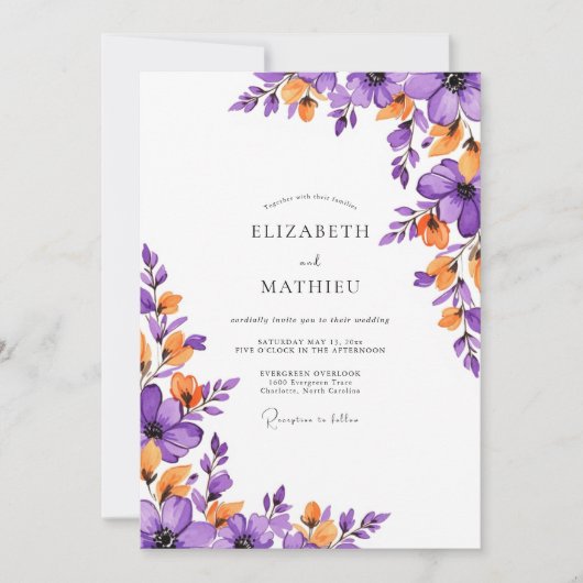 Purple Orange Vivid Spring Wedding Kaart (Voorkant)