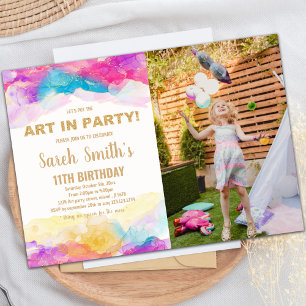 Purple Paint Anniversaire Invitations avec photo