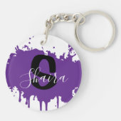 Purple Paint Splatter Personalized Initial & Name Sleutelhanger (Achterkant)