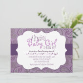 Purple Paisley Baby Girl Shower Invitation (Debout devant)