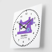 Purple Paisley Sewing Machine Large Clock Vierkante Klok (Hoek)