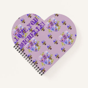 Purple Pansies Love You floral Nom mignon Carnet