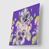 Purple Pansy Aquarelle Femmes Horloge de bureau (Angle)