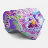 Purple Pansy Aquarelle Peinture Mens Cravate (Roulé)