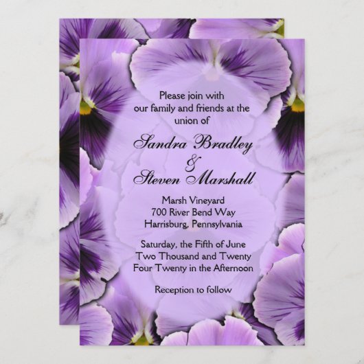 Purple Pansy Faire-part de mariage (Devant / Derrière)