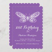 Purple Papillon 21ème anniversaire Invitation (Devant / Derrière)