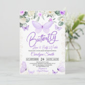 Purple Papillon Baby shower Invitation Girl (Debout devant)