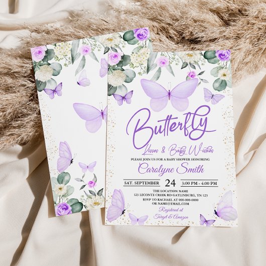 Purple Papillon Baby shower Invitation Girl