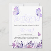 Purple Papillon Baby Shower Invitations (Devant)