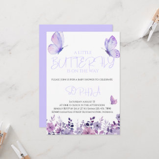Purple Papillon Baby Shower Invitations