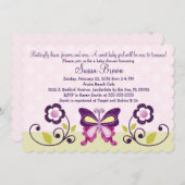 Purple Papillon & Fleurs Baby shower Invitation (Devant / Derrière)