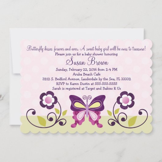 Purple Papillon & Fleurs Baby shower Invitation (Devant)