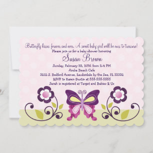 Purple Papillon & Fleurs Baby shower Invitation