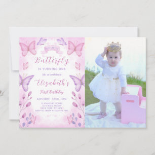 Purple Papillon Invitation Anniversaire Avec Photo