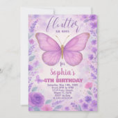 Purple Papillon Invitation d'anniversaire (Devant)