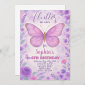Purple Papillon Invitation d'anniversaire (Devant / Derrière)