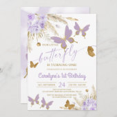 Purple Papillon Invitation d'anniversaire (Devant / Derrière)