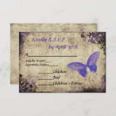 Purple Papillon Vintage Mariage RSVP Invitation (Devant / Derrière)
