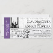 Purple Paris Mariage Boarding Pass Invitation (Devant)